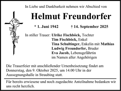 Traueranzeige Helmut Freundorfer