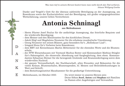 Traueranzeige Antonia Schninagl