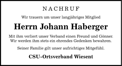 Traueranzeige Hans Haberger