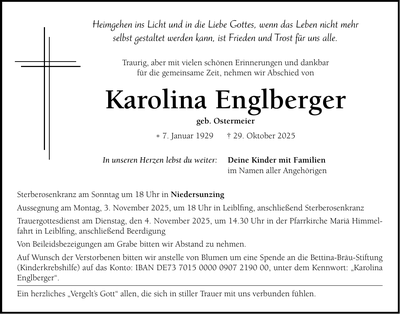 Traueranzeige Karolina Englberger