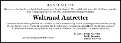 Traueranzeige Waltraud Antretter