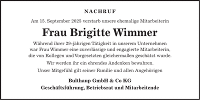 Traueranzeige Brigitte Wimmer