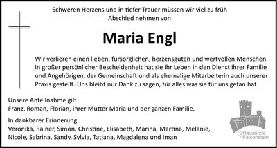 Traueranzeige Maria Engl