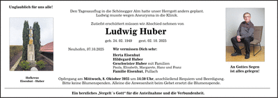 Traueranzeige Ludwig Huber