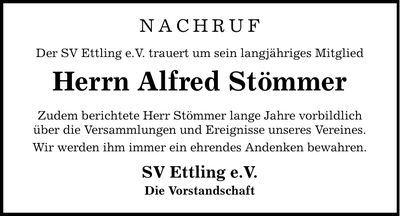 Traueranzeige Alfred Stömmer