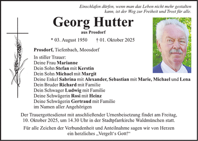 Traueranzeige Georg Hutter