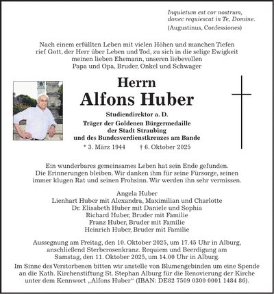Traueranzeige Alfons Huber