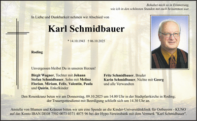 Traueranzeige Karl Schmidbauer