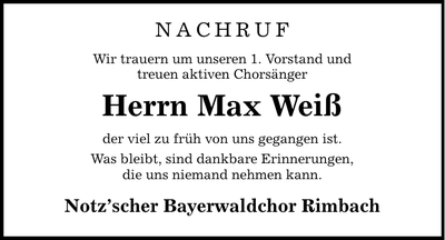 Traueranzeige Max Weiß