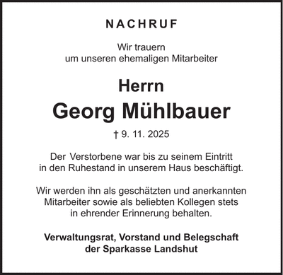 Traueranzeige Georg Mühlbauer