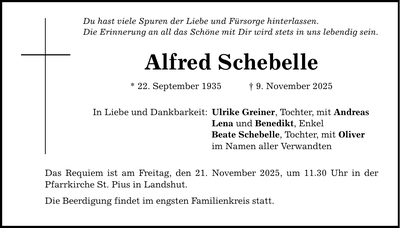 Traueranzeige Alfred Schebelle
