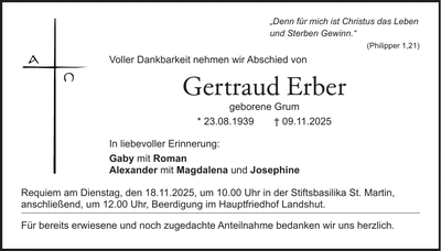 Traueranzeige Gertraud Erber