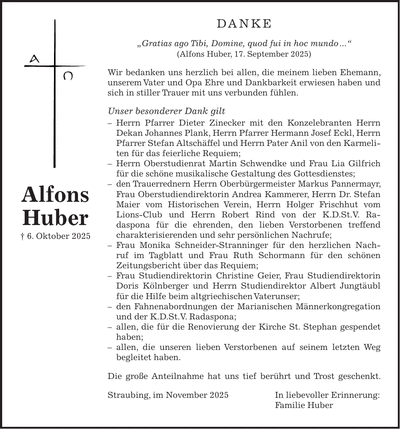 Traueranzeige Alfons Huber