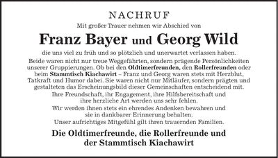 Traueranzeige Franz und Georg Bayer und Wild