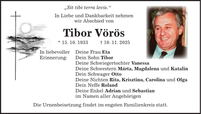 Traueranzeige Tibor Vörös
