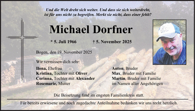 Traueranzeige Michael Dorfner