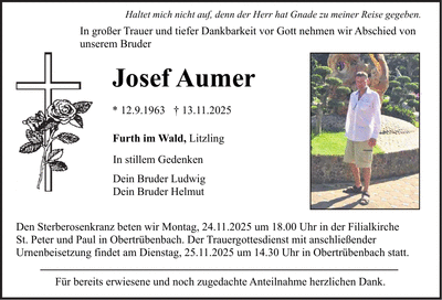 Traueranzeige Josef Aumer