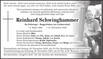 Traueranzeige Reinhard Schwinghammer