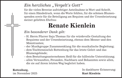 Traueranzeige Renate Kienleinq