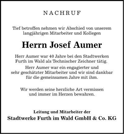 Traueranzeige Josef Aumer