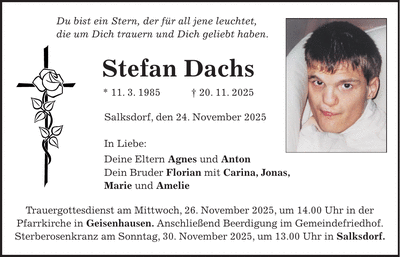 Traueranzeige Stefan Dachs