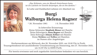 Traueranzeige Walburga Helena Ragner
