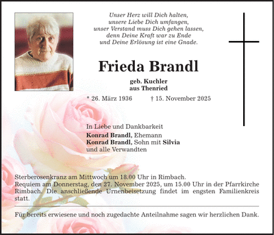 Traueranzeige Frieda Brandl
