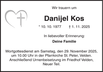 Traueranzeige Danijel Kos