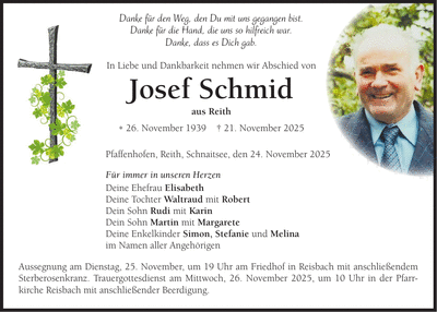 Traueranzeige Josef Schmid