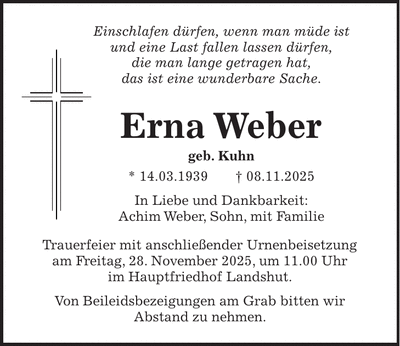 Traueranzeige Erna Weber