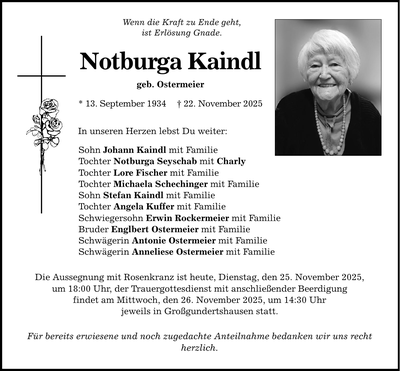 Traueranzeige Notburga Kaindl