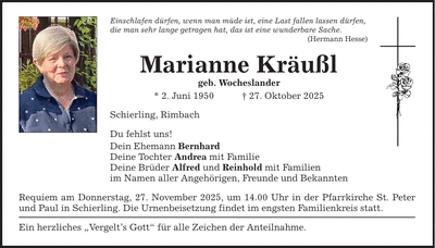 Traueranzeige Marianne Kräußl