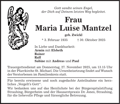 Traueranzeige Maria Luise Mantzel