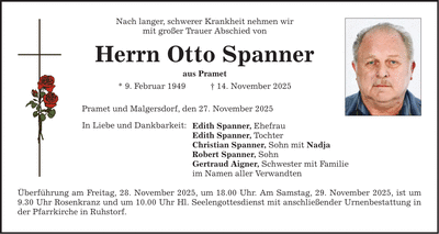 Traueranzeige Otto Spanner