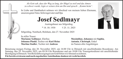 Traueranzeige Josef Sedlmayr