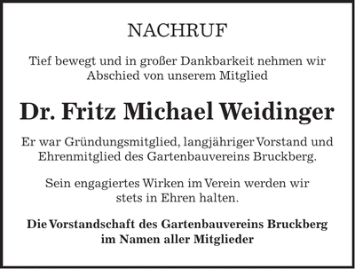 Traueranzeige Fritz Michael Dr. Weidinger