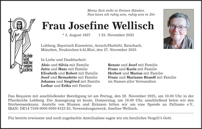 Traueranzeige Josefine Wellisch