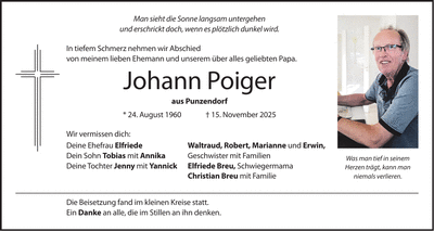 Traueranzeige Johann Poiger