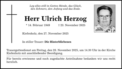 Traueranzeige Ulrich Herzog