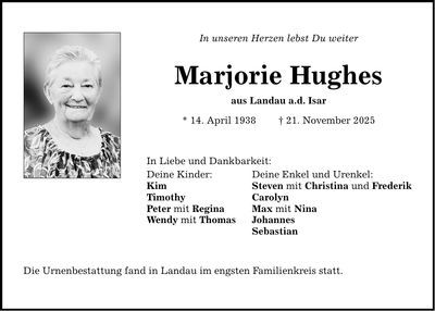 Traueranzeige Marjorie Hughes