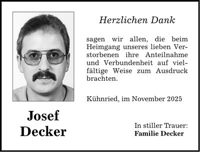 Traueranzeige Josef Decker