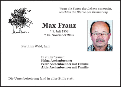 Traueranzeige Max Franz