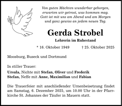 Traueranzeige Gerda Strobel