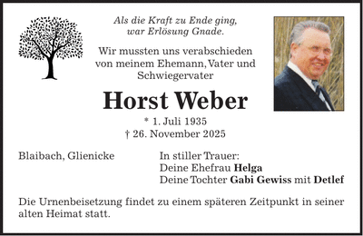 Traueranzeige Horst Weber