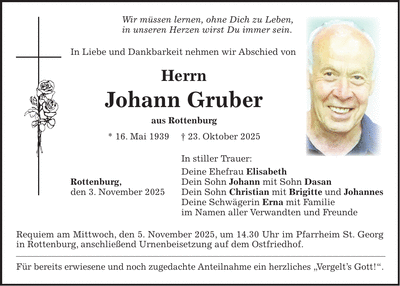 Traueranzeige Johann Gruber