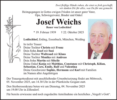 Traueranzeige Josef Weichs