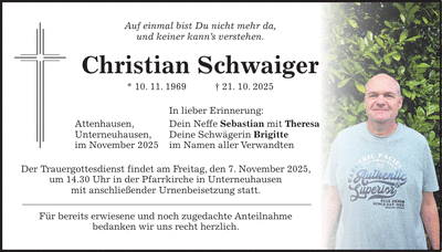 Traueranzeige Christian Schwaiger