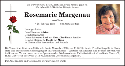 Traueranzeige Rosemarie Margenau