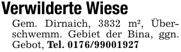 Verwilderte Wiese Gem. Dirnaich, 3832 m², Überschwemm. Gebiet der Bina, ggn. Gebot, Tel. 0176/99001927