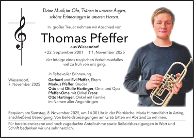 Traueranzeige Thomas Pfeffer